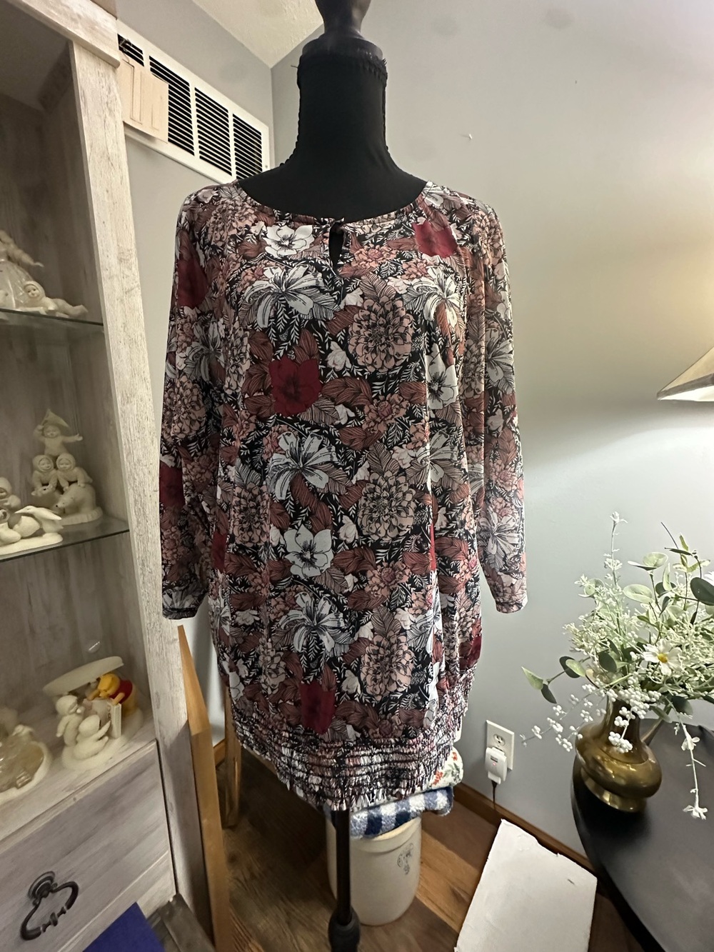 Maurices Rose Multi Floral 3/4 Sleeve Top
